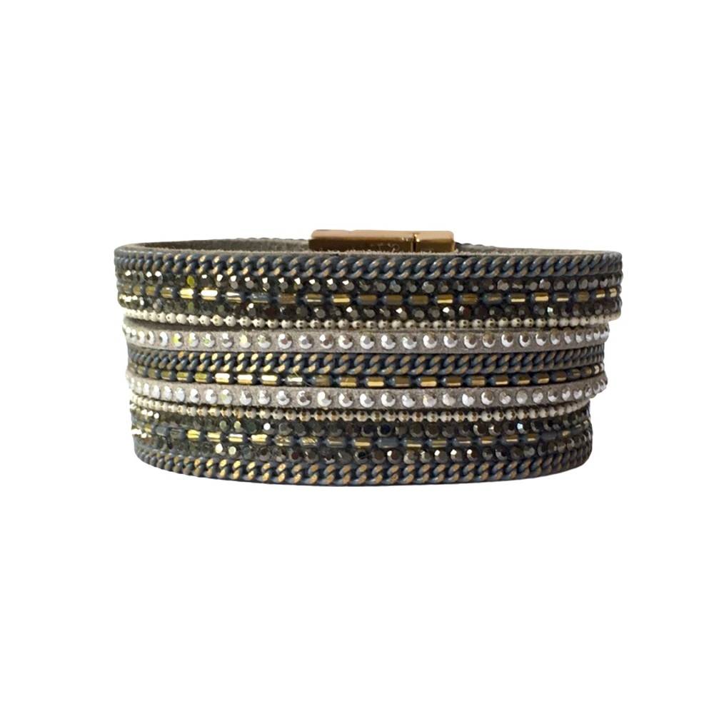 Wide Cuff Statement Multi Strand Leather Bracelet